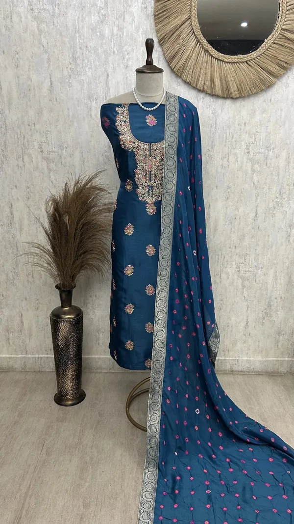 Unstitched_Dola_Silk_Suit_Set_With_Dola_Silk_Dupatta_Blue