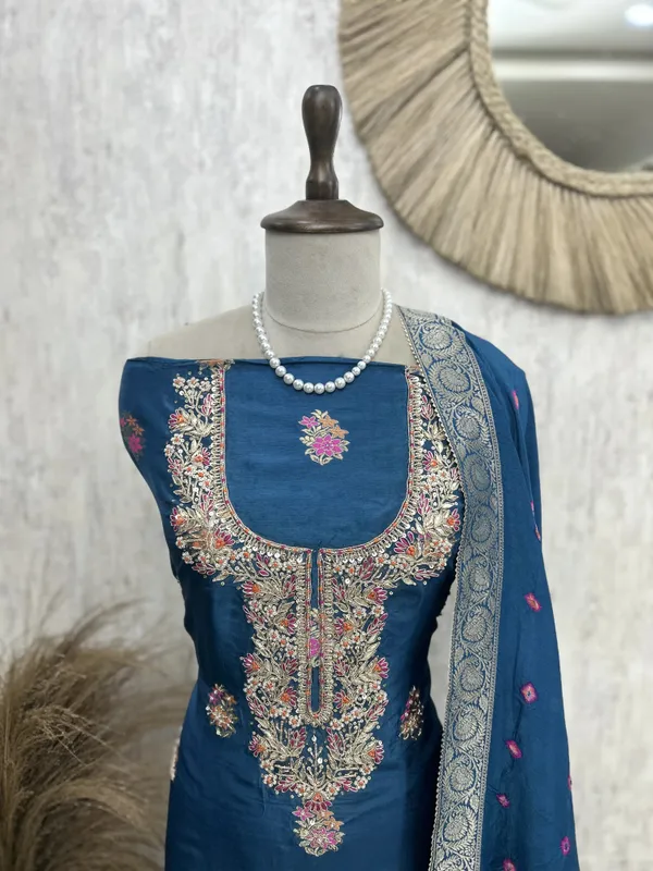 Unstitched_Dola_Silk_Suit_Set_With_Dola_Silk_Dupatta_Blue