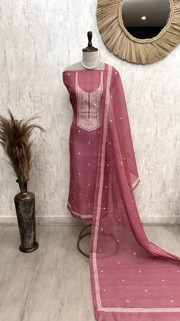 Linen_Tissue_Unstitched_Suit_Set_With_Linen_Tissue_Dupatta_Pink
