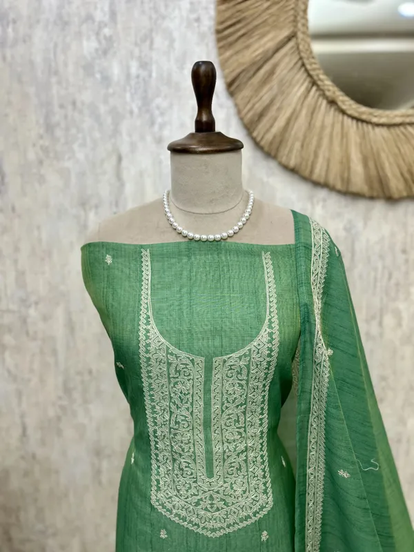 Linen_Tissue_Unstitched_Suit_Set_With_Linen_Tissue_Dupatta_Green