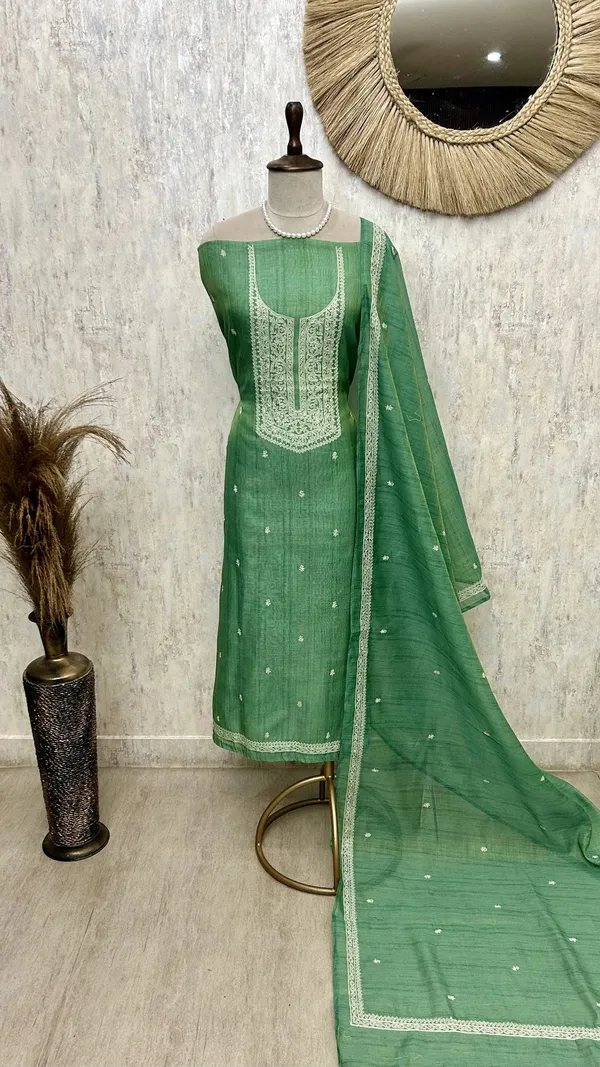 Linen_Tissue_Unstitched_Suit_Set_With_Linen_Tissue_Dupatta_Green