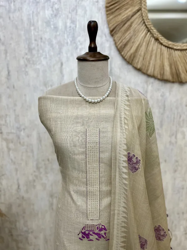 Jamdani_Linen_Unstitched_Suit_Set_Featuring_Applique_Work_Wine_Purple
