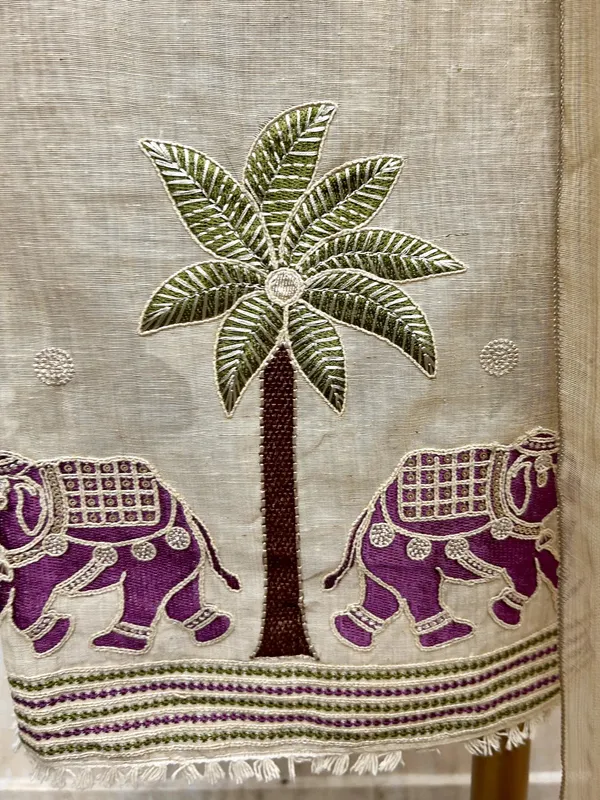 Jamdani_Linen_Unstitched_Suit_Set_Featuring_Applique_Work_Wine_Purple