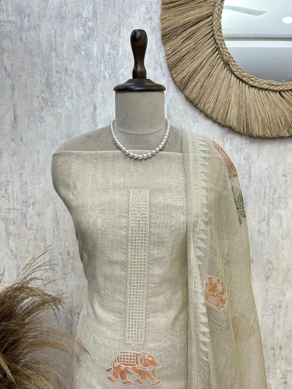Jamdani_Linen_Unstitched_Suit_Set_Featuring_Applique_Work_Red_1