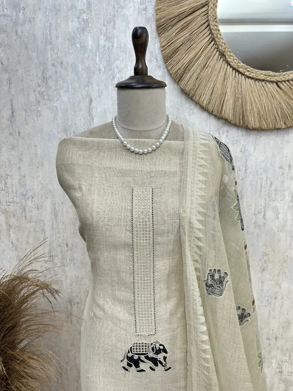 Jamdani_Linen_Unstitched_Suit_Set_Featuring_Applique_Work_Red_1
