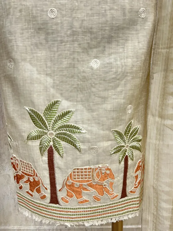 Jamdani_Linen_Unstitched_Suit_Set_Featuring_Applique_Work_Red_1