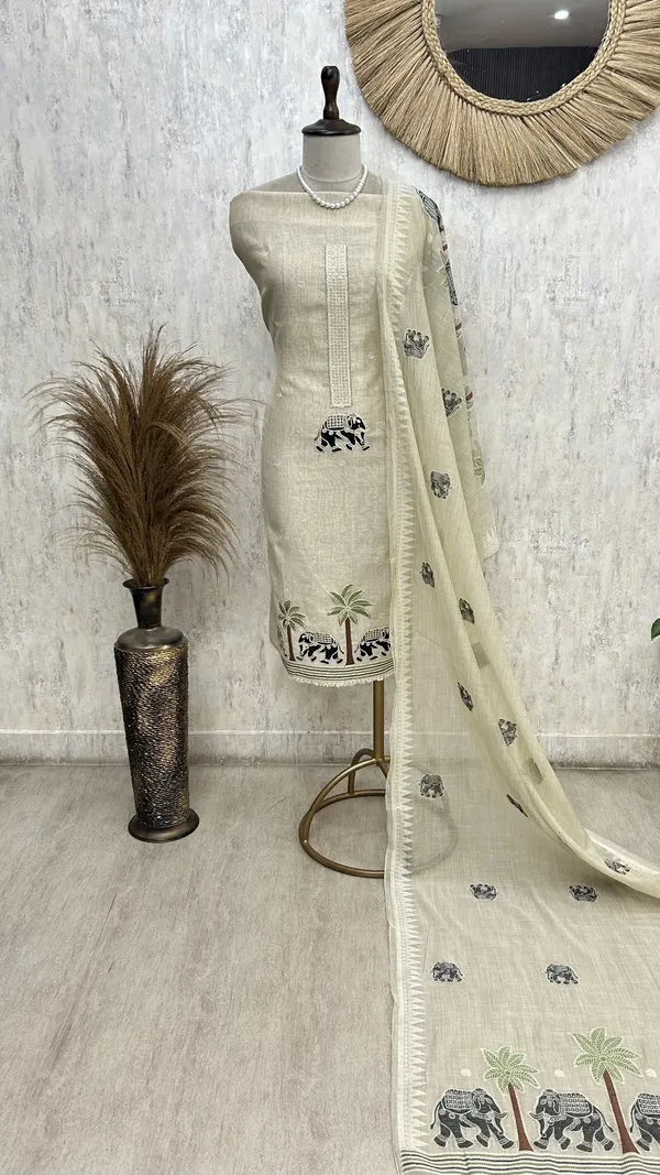 Jamdani_Linen_Unstitched_Suit_Set_Featuring_Applique_Work_Black_2