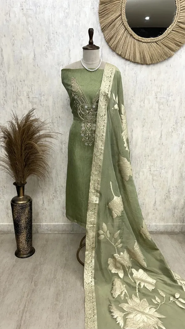 Crush_Tissue_Unstitched_Suit_Set_With_Zardosi_Work_Green