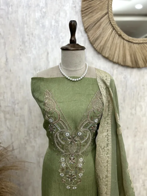 Crush_Tissue_Unstitched_Suit_Set_With_Zardosi_Work_Green