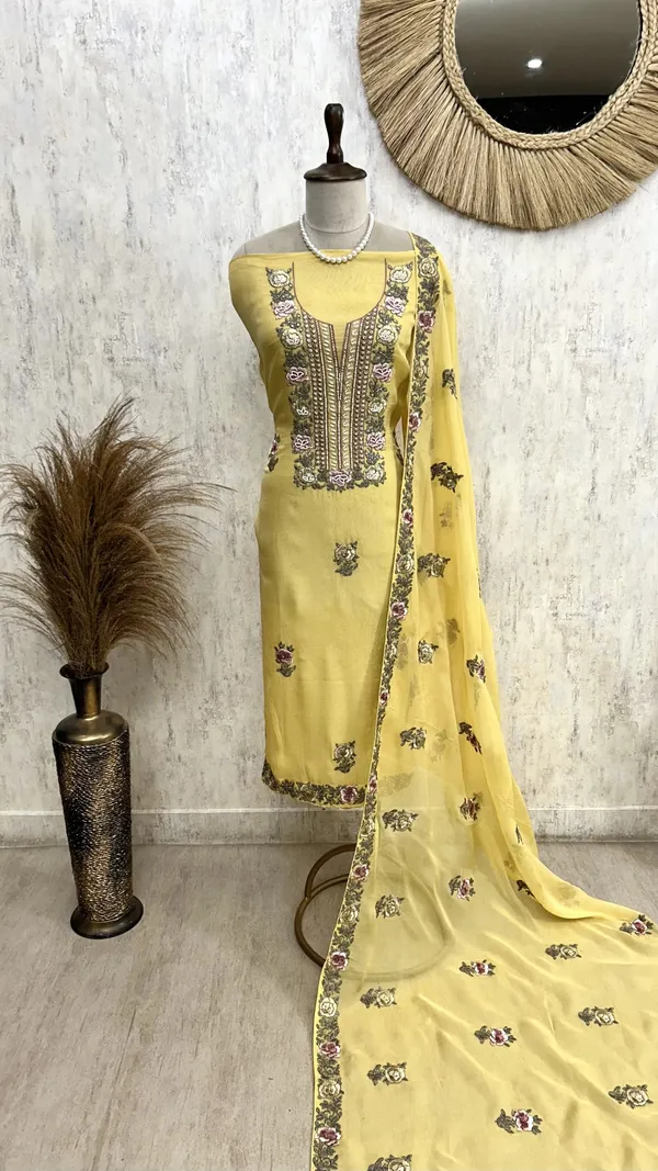 Unstitched_Organza_Suit_Set_Featuring_Thread_Embroidery_Mustard_Yellow