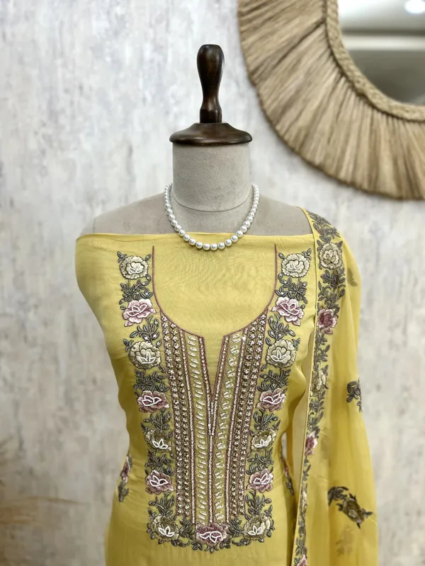 Unstitched_Organza_Suit_Set_Featuring_Thread_Embroidery_Mustard_Yellow