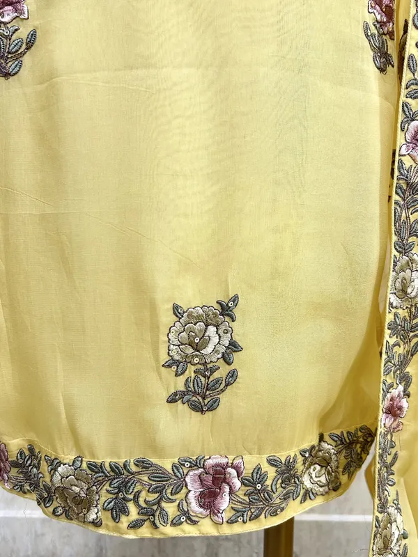 Unstitched_Organza_Suit_Set_Featuring_Thread_Embroidery_Mustard_Yellow