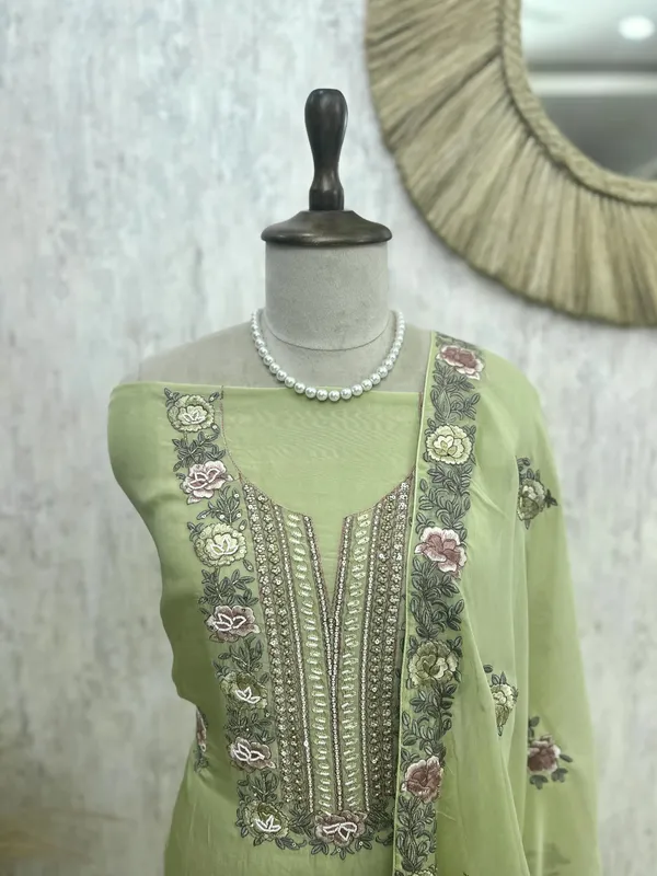 Unstitched_Organza_Suit_Set_Featuring_Thread_Embroidery_Green