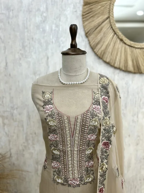 Unstitched_Organza_Suit_Set_Featuring_Thread_Embroidery_Beige