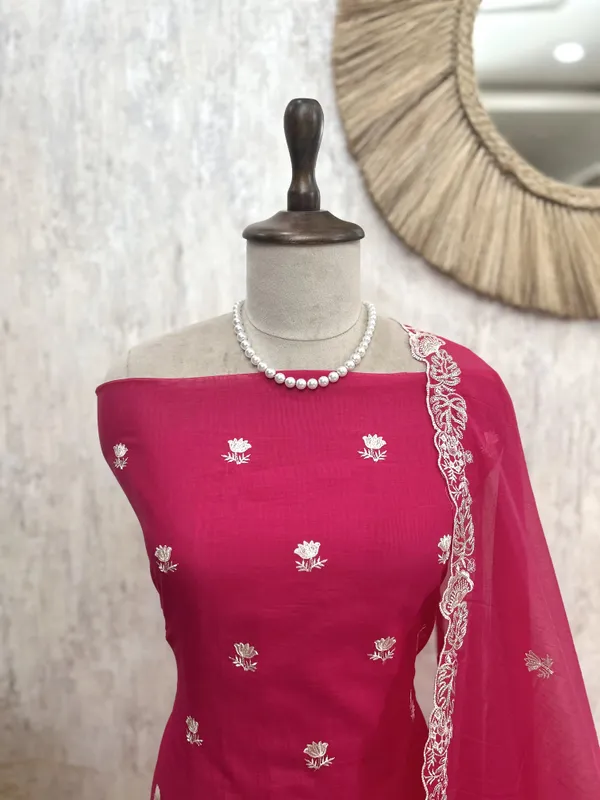 Mul_Chanderi_Unstitched_Suit_Set_Featuring_Mul_Chanderi_Dupatta_Dark_Pink