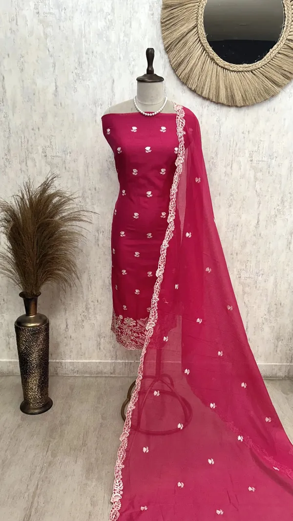 Mul_Chanderi_Unstitched_Suit_Set_Featuring_Mul_Chanderi_Dupatta_Dark_Pink