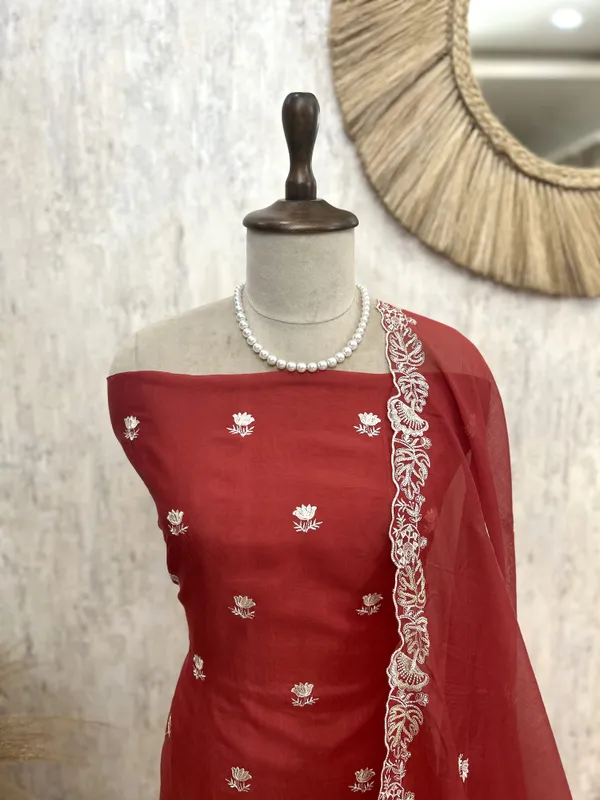 Mul_Chanderi_Unstitched_Suit_Set_Featuring_Mul_Chanderi_Dupatta_Cherry_Red