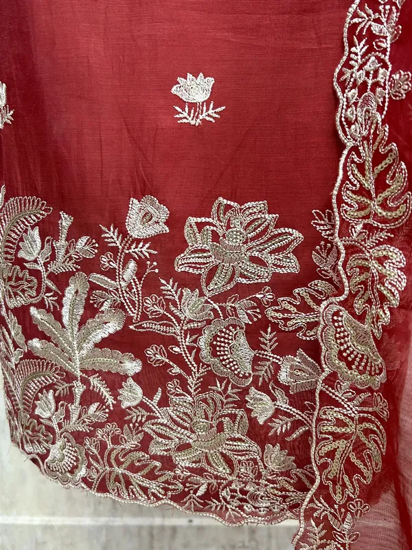 Mul_Chanderi_Unstitched_Suit_Set_Featuring_Mul_Chanderi_Dupatta_Cherry_Red