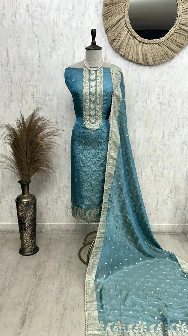 Tissue_Silk_Unstitched_Suit_Set_Featuring_Zardosi_Work_Blue