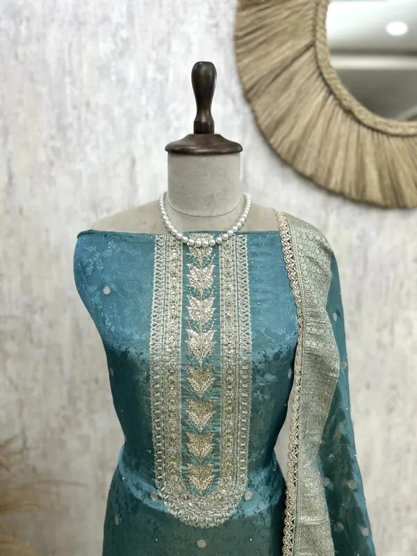 Tissue_Silk_Unstitched_Suit_Set_Featuring_Zardosi_Work_Blue