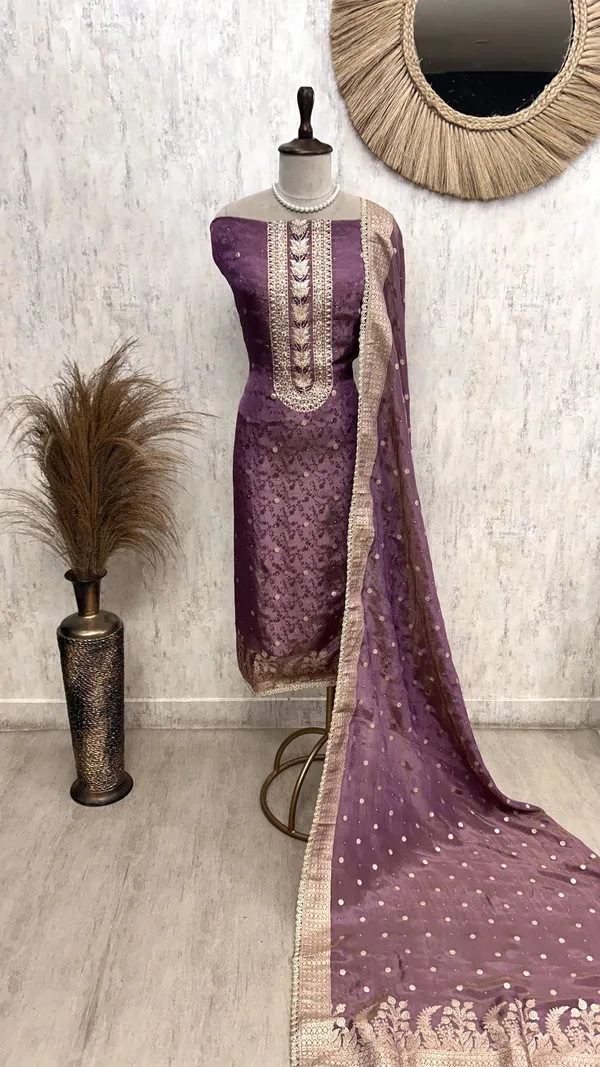 Tissue_Silk_Unstitched_Suit_Set_Featuring_Zardosi_Work_Purple