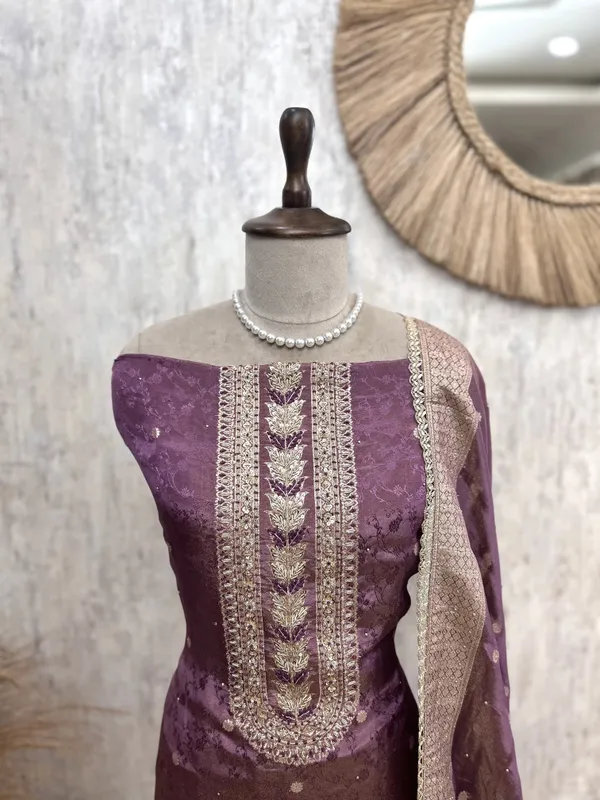 Tissue_Silk_Unstitched_Suit_Set_Featuring_Zardosi_Work_Purple
