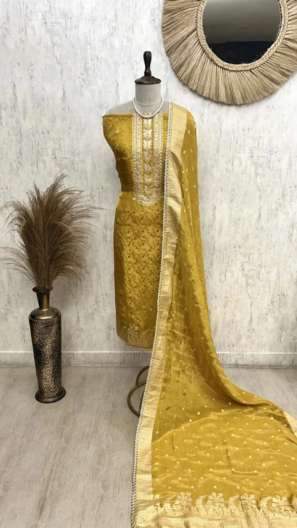 Tissue_Silk_Unstitched_Suit_Set_Featuring_Zardosi_Work_Yellow