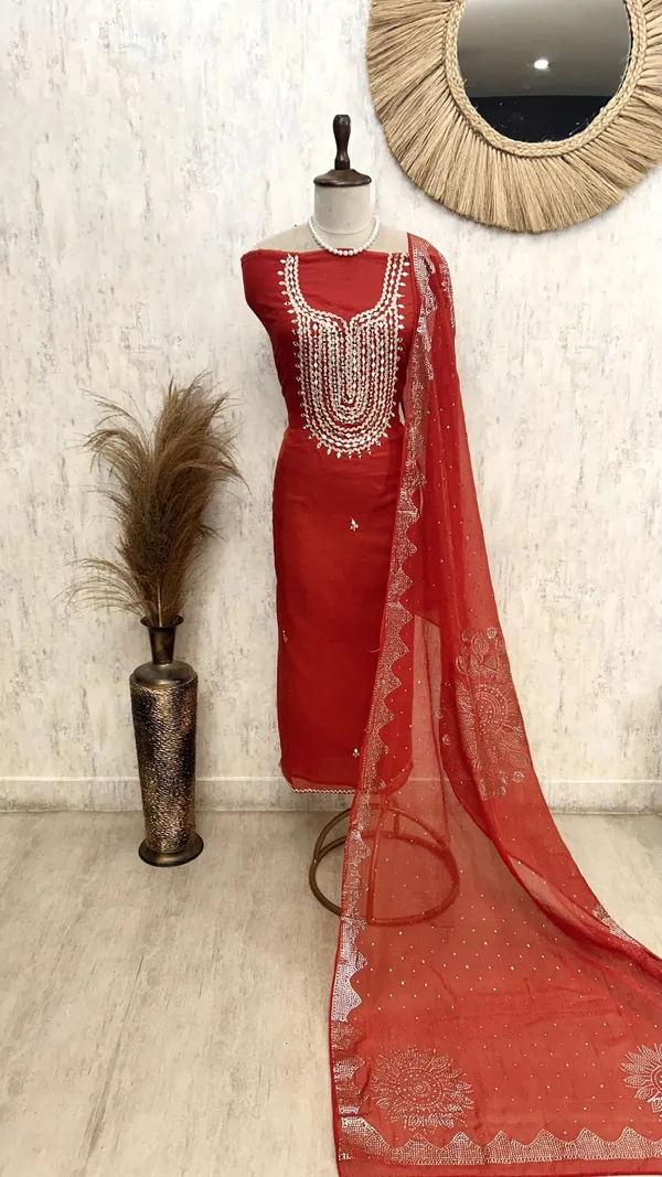Mul_Chanderi_Unstitched_Suit_Set_Featuring_Mukesh_Work_Orange