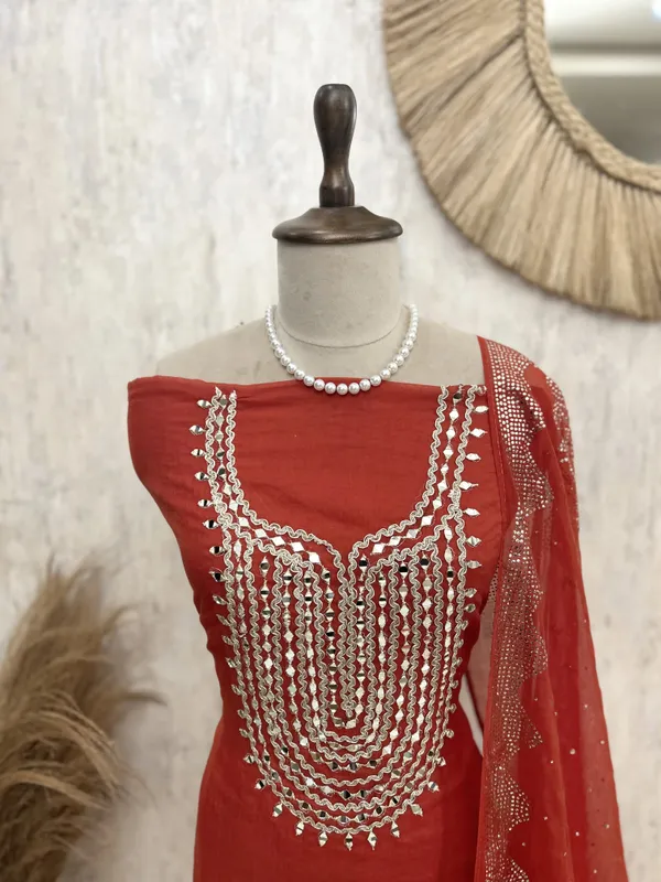 Mul_Chanderi_Unstitched_Suit_Set_Featuring_Mukesh_Work_Orange
