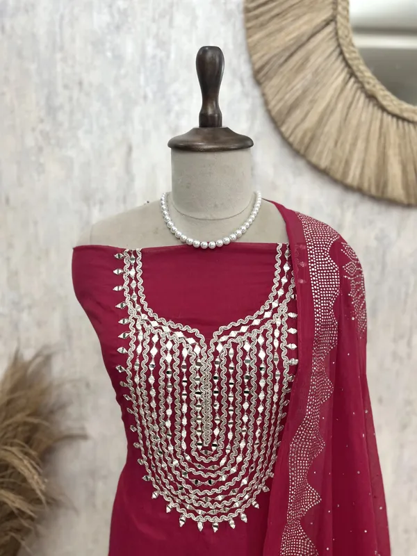 Mul_Chanderi_Unstitched_Suit_Set_Featuring_Mukesh_Work_Red