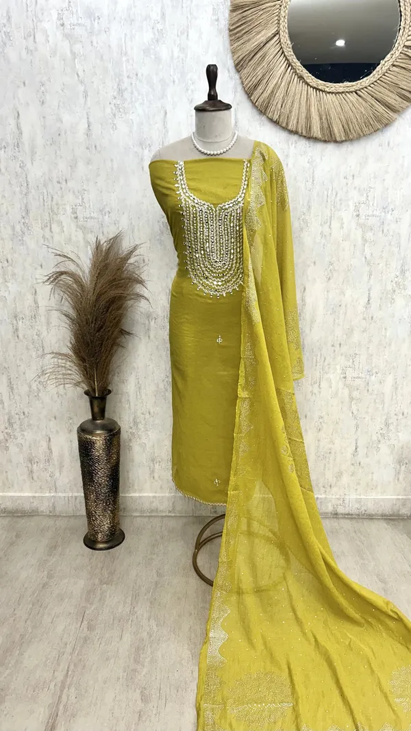 Mul_Chanderi_Unstitched_Suit_Set_Featuring_Mukesh_Work_Yellow