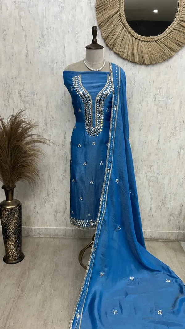 Tissue_Unstitched_Suit_Set_With_Mirror_Work_Blue