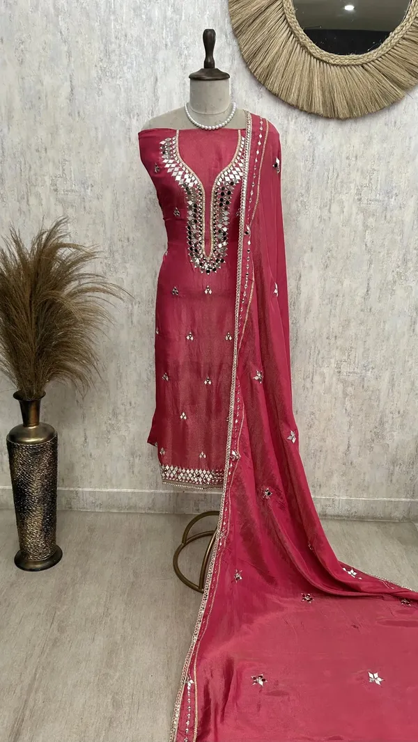 Tissue_Unstitched_Suit_Set_With_Mirror_Work_Pink