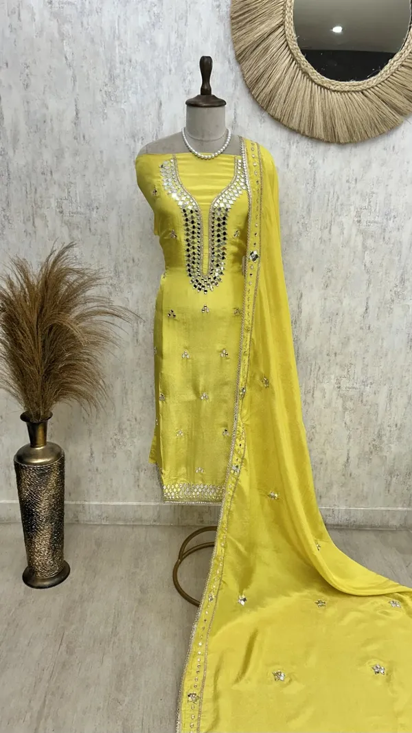 Tissue_Unstitched_Suit_Set_With_Mirror_Work_Yellow
