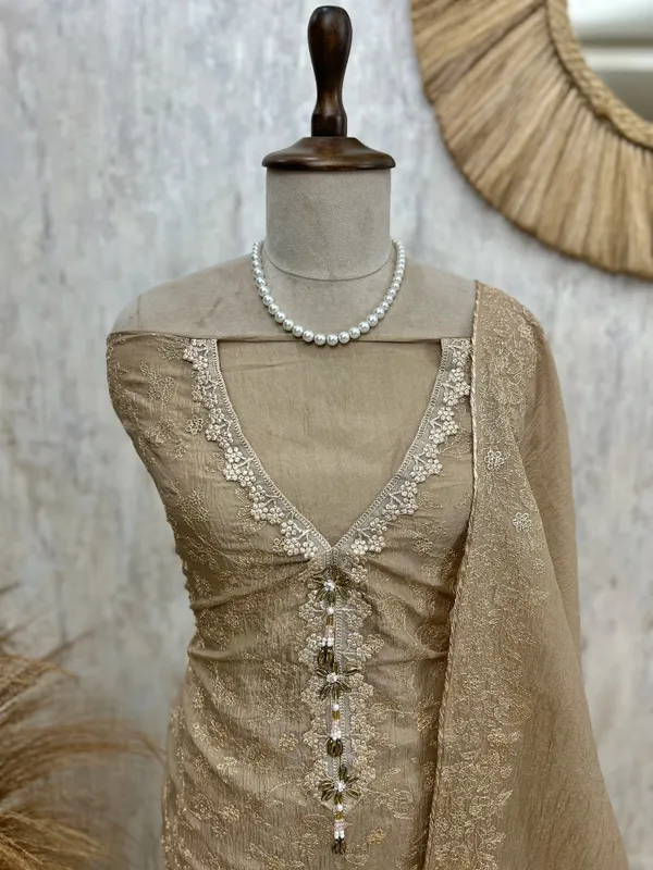 Crust_Onex_Unstitched_Suit_Set_With_Thread_Embroidery_Golden_Beige