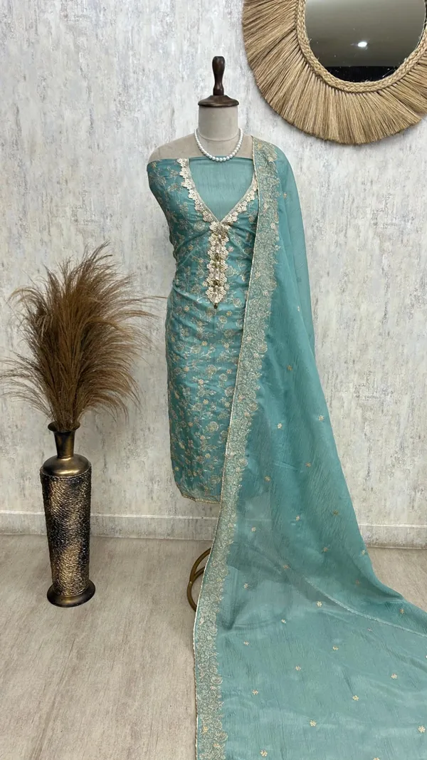 Crust_Onex_Unstitched_Suit_Set_With_Thread_Embroidery_Teal_Blue
