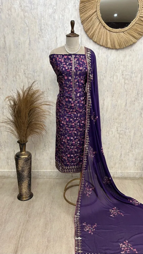 Unstitched_Suit_Set_Opada_With_Thread_Embroidery_Wine_Purple