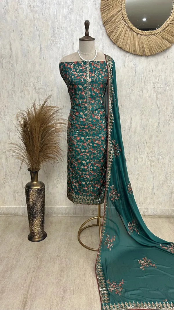 Unstitched_Suit_Set_Opada_With_Thread_Embroidery_Teal_Green