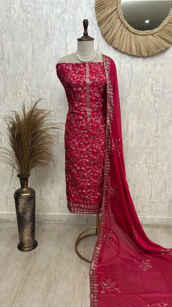 Unstitched_Suit_Set_Opada_With_Thread_Embroidery_Red