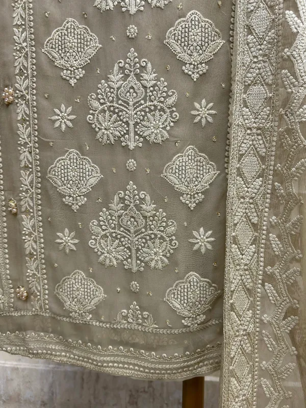 Lucknowi_Chikankari_Pearl_Work_Georgette_Unstitched_Suit_Set_Beige