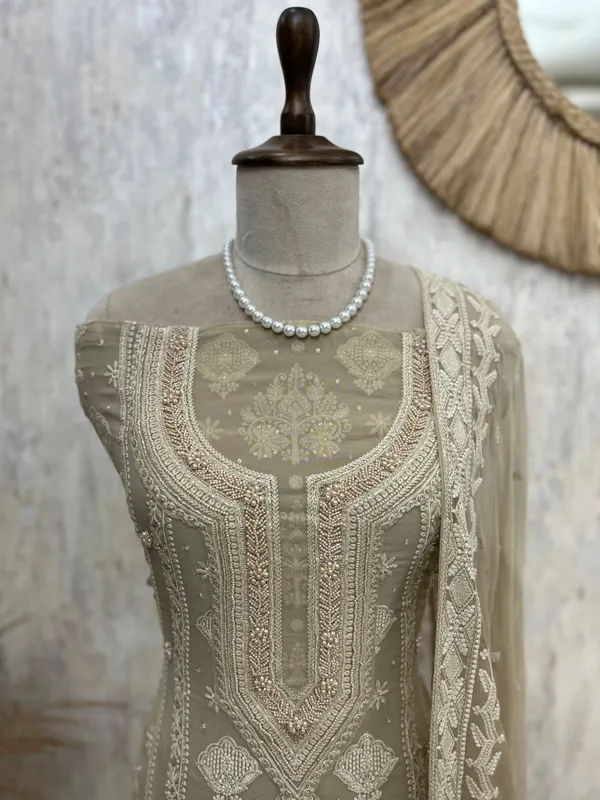 Lucknowi_Chikankari_Pearl_Work_Georgette_Unstitched_Suit_Set_Beige