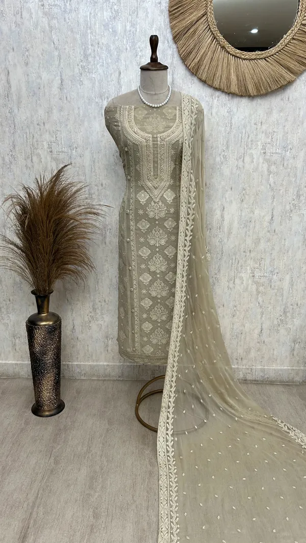 Lucknowi_Chikankari_Pearl_Work_Georgette_Unstitched_Suit_Set_Dark_Turqoise