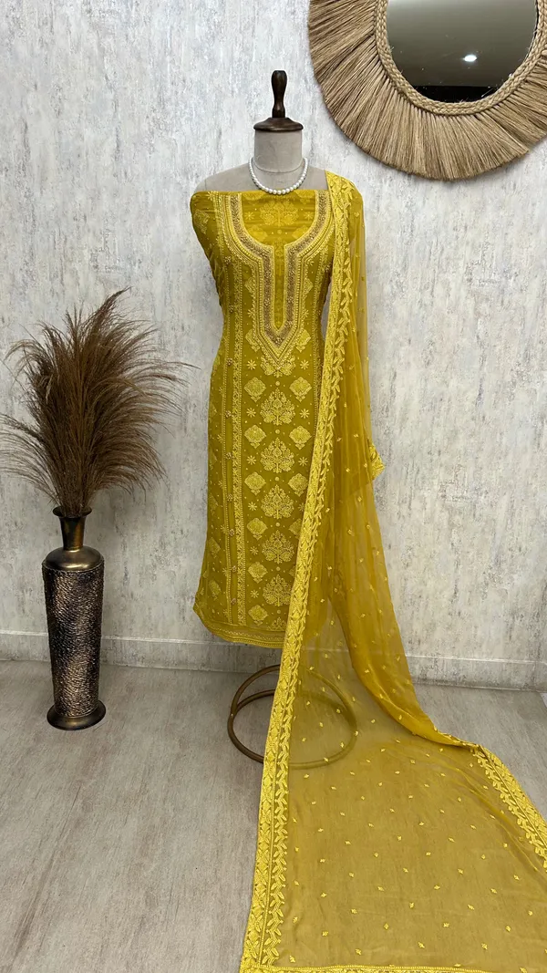 Lucknowi_Chikankari_Pearl_Work_Georgette_Unstitched_Suit_Set_Dark_Turqoise
