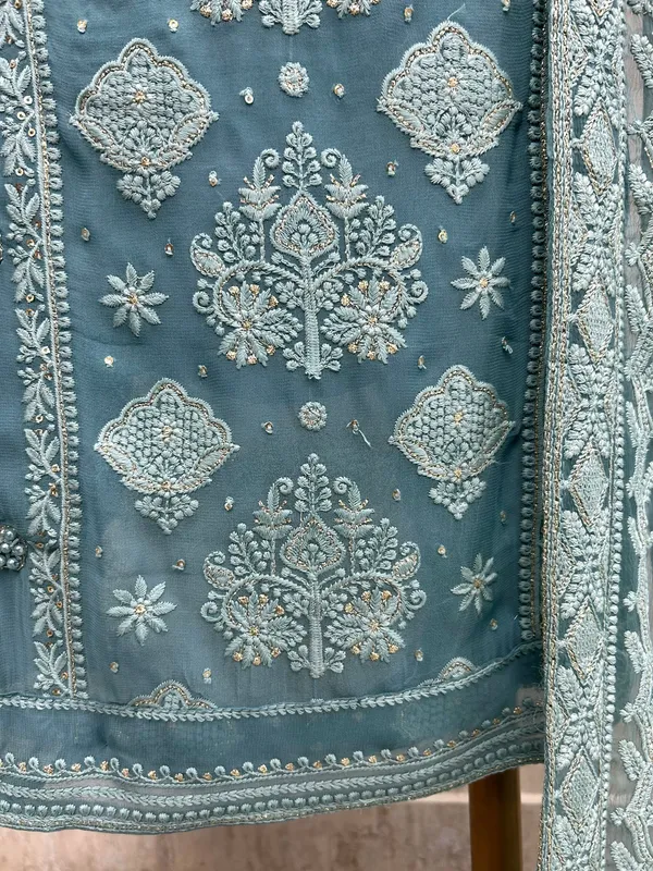 Lucknowi_Chikankari_Pearl_Work_Georgette_Unstitched_Suit_Set_Dark_Turqoise