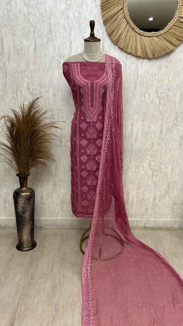 Lucknowi_Chikankari_Pearl_Work_Georgette_Unstitched_Suit_Set_Dark_Turqoise