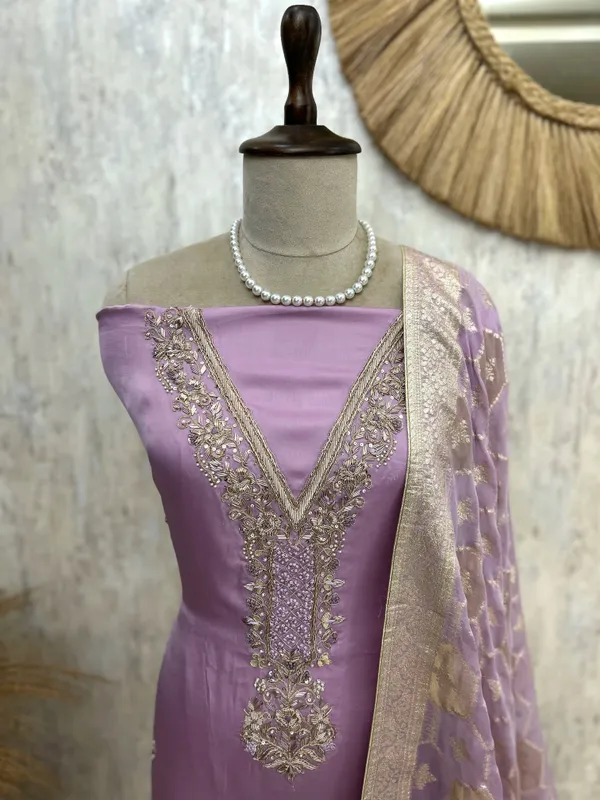 Tissue_Silk_Unstitched_Suit_Set_With_Embroidered_V_Neck_Purple