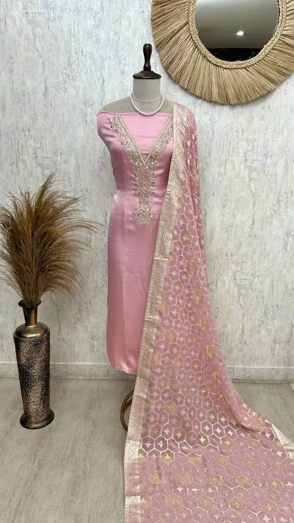 Tissue_Silk_Unstitched_Suit_Set_With_Embroidered_V_Neck_Pink