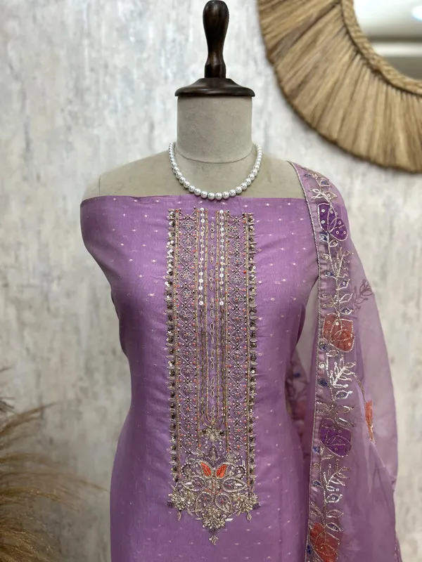 Maheshwari_Unstitched_Suit_Set_With_Embroidered_Necktie_Purple
