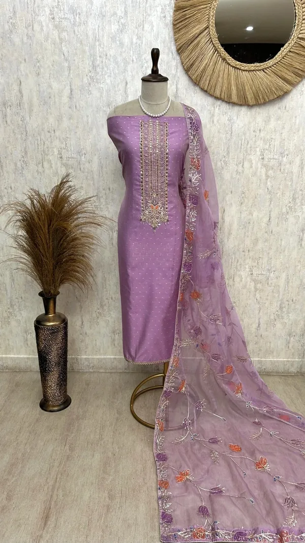 Maheshwari_Unstitched_Suit_Set_With_Embroidered_Necktie_Purple
