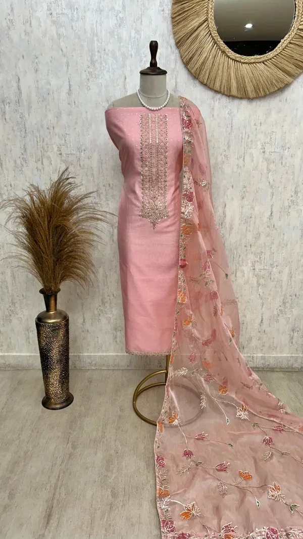 Maheshwari_Unstitched_Suit_Set_With_Embroidered_Necktie_Peach_Pink